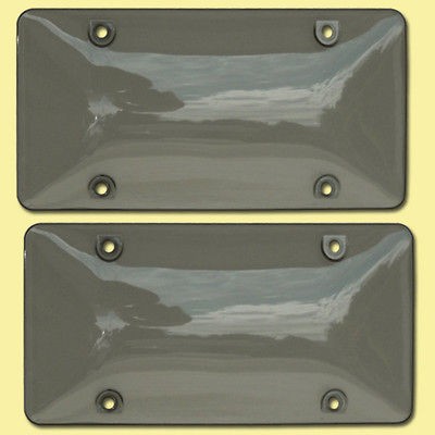 TWO TINTED PLASTIC LICENSE PLATE SHIELD cover tag protector smoke dark 