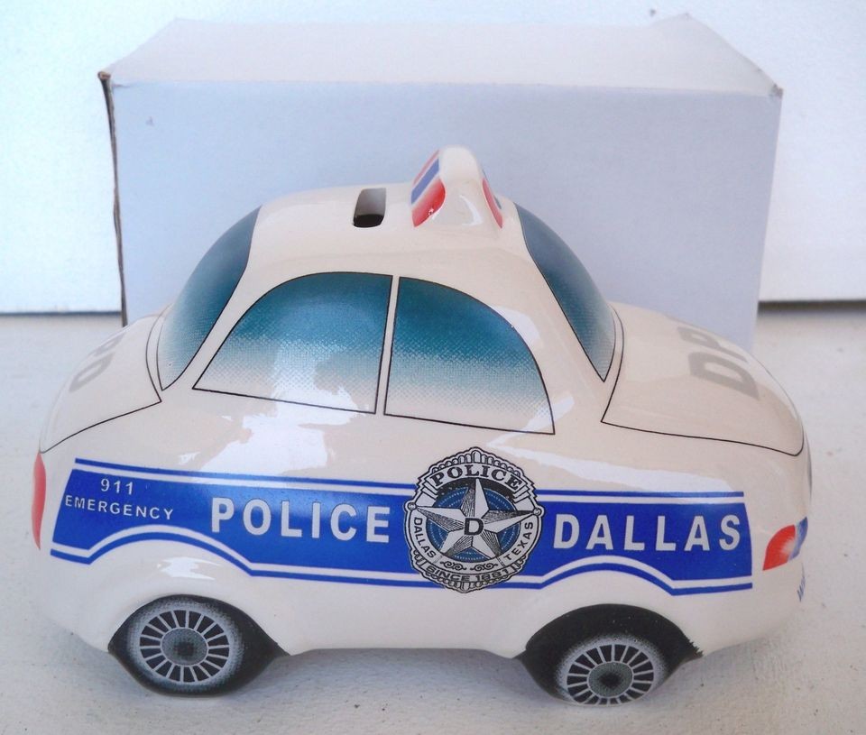 DALLAS TEXAS POLICE DEPARTMENT CAR CERAMINC TOY COIN BANK DPD   NEW IN 