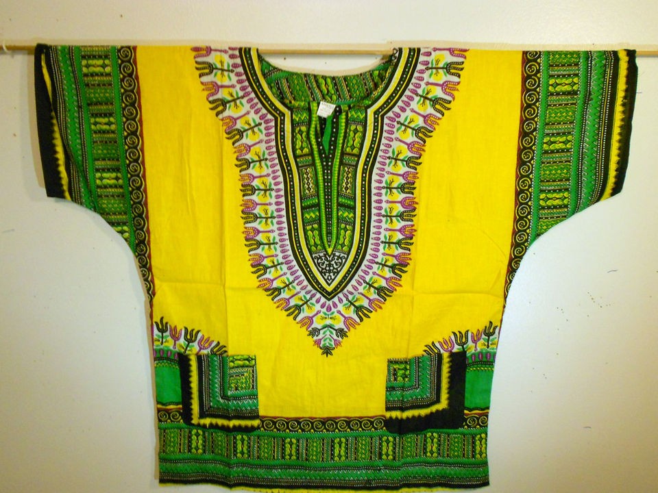   YELLOW DASHIKI 100% Cotton African Fashion Ethnic Clothing OSFM