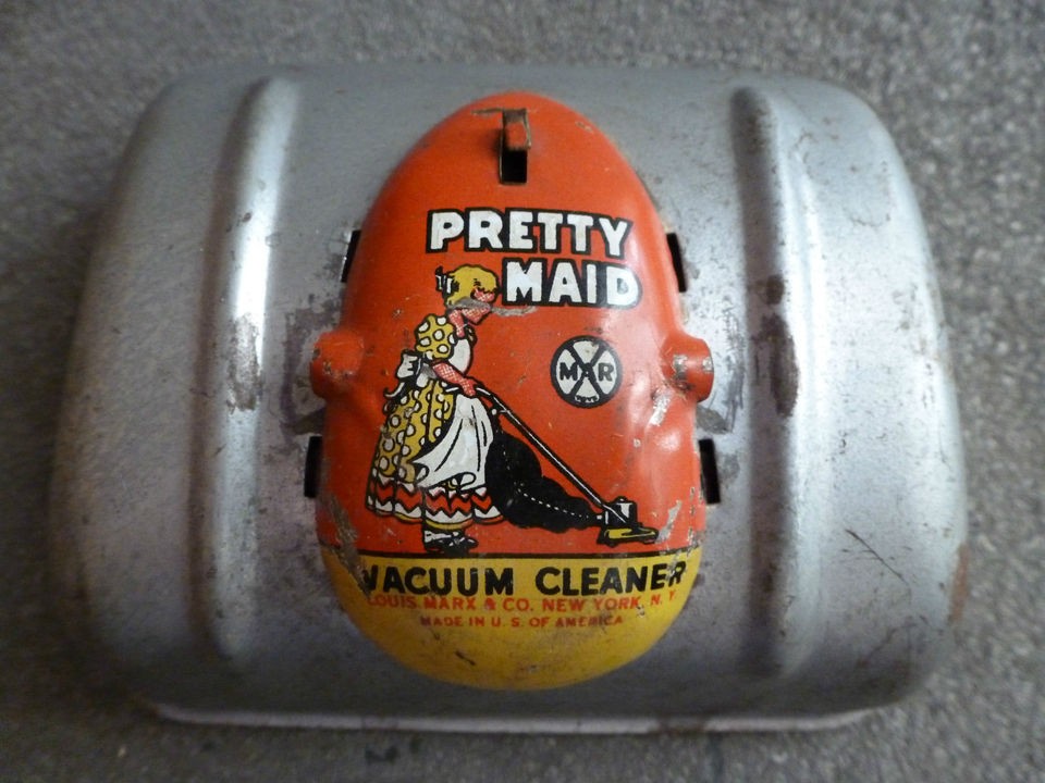 VINTAGE PRETTY MAID METAL VACUUM CLEANER W/ WOOD WHEELS LOUIS MARX 