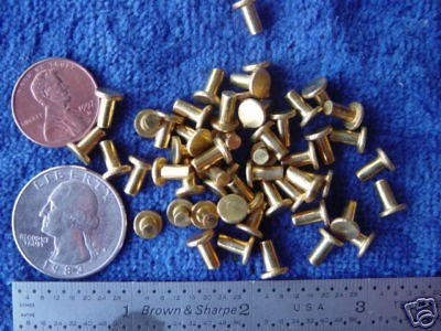 50 Solid brass 1/8 X 1/4 inch SCA armor rivets LARP FLAT model train 