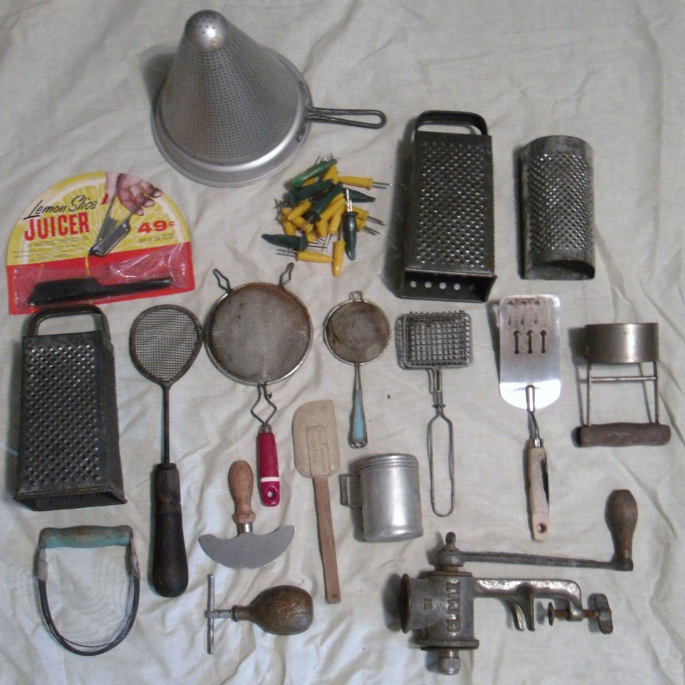 Antique Vintage Kitchenware Utensil Lot,Cheese Graders,Chopping Tools 