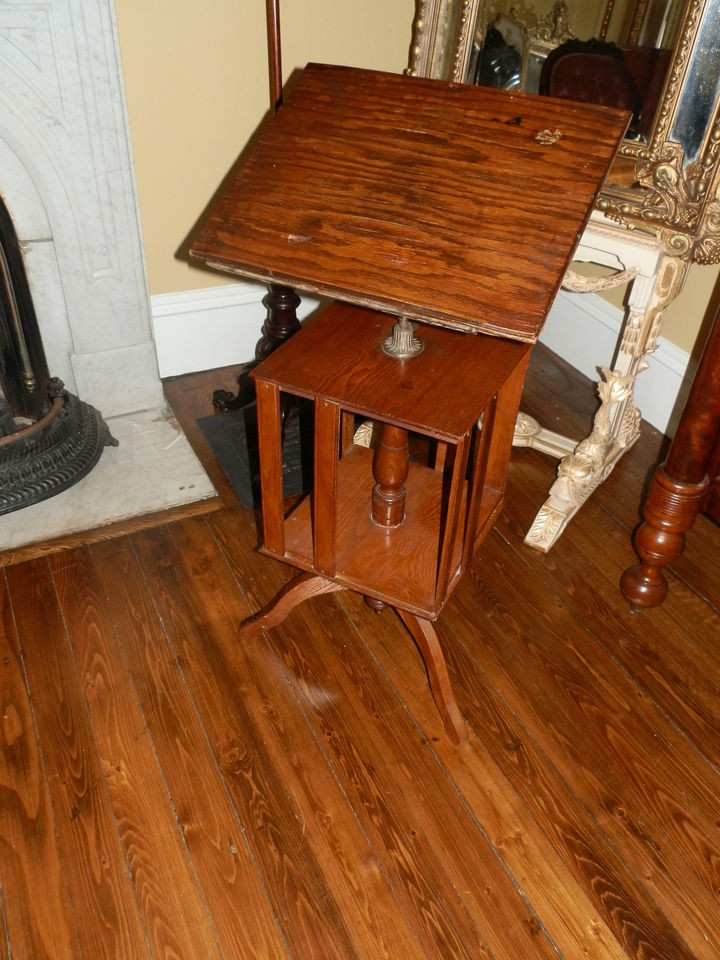 RARE ANTIQUE ADJUSTABLE LECTERN/MUSIC STAND W/ROTATING BOOKCASE