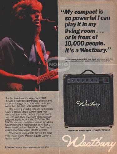 DAVID BROWN in a WESTBURY PINUP AD vtg 80s guitar amp