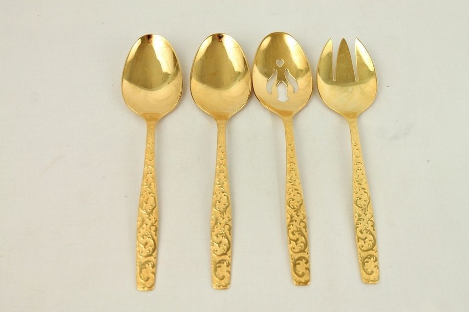 Americana Golden Scroll Heritage Gold Plated Serving Flatware Lot of 4
