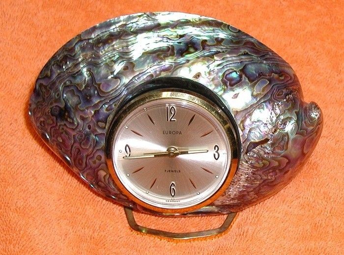 VINTAGE GENUINE PAUA SHELL ALARM CLOCK ~ EUROPA 7 JEWEL ALARM MOVEMENT