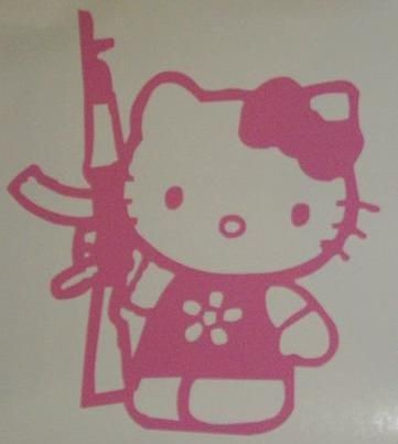    HELLO KITTY WITH AK 47 VINYL DECAL , sks, ak, ak47, pink, cute