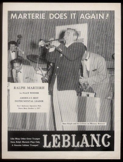 1957 Ralph Marterie photo Leblanc trumpet vintage print ad