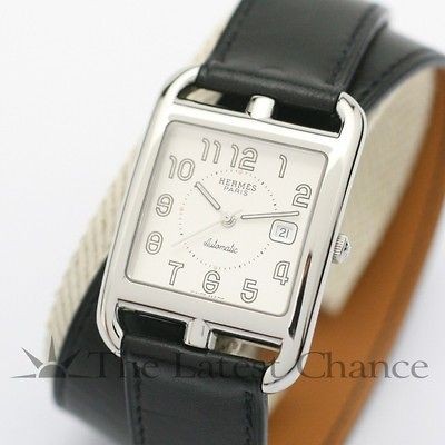 Mens Hermes Cape Cod Automatic Wristwatch Black Double Strap 