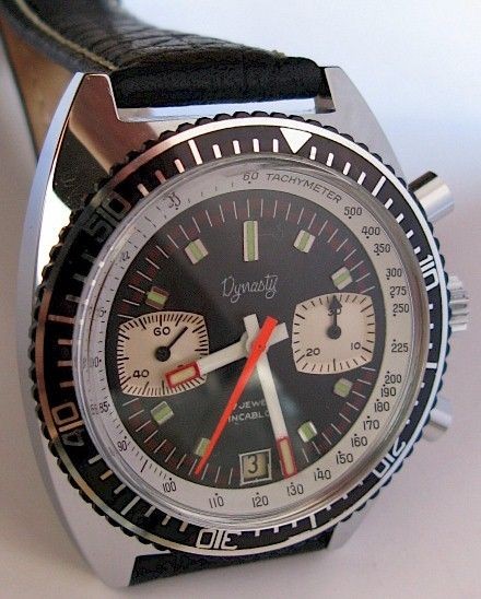 Large Watch Chronograph Tachymeter valjoux 7734 black bezel * 39 mm 