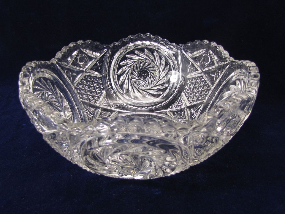 Clear Glass Cut Crystal Bowl Sawtooth Edge With Pinwheel Design