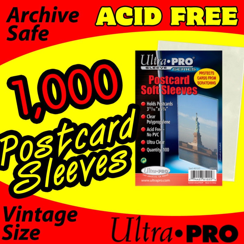 1000 PLASTIC POSTCARD PROTECTOR SLEEVES