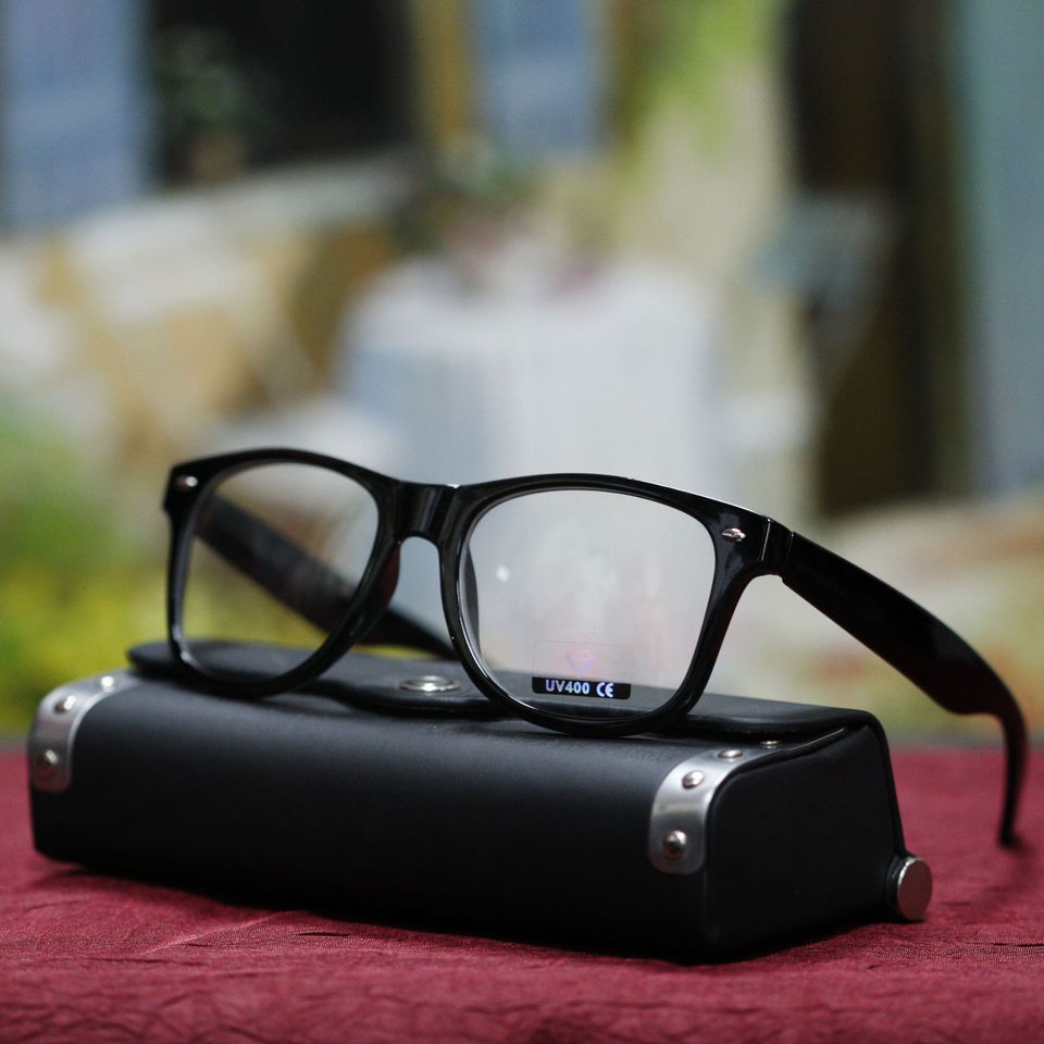 Wayfarer Mens Clear Lens Nerd Glasses Black Clear Frame Geek Retro 