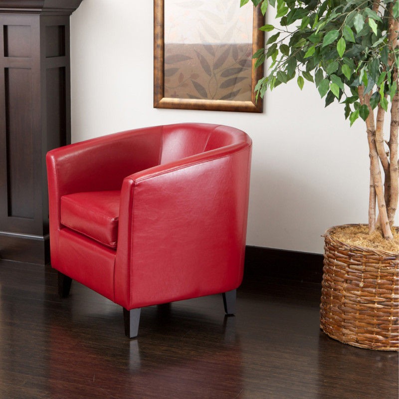 Luxury Modern Tub / Barrel Design Red Leather Club Chair