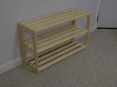 Shoe Rack 3 tier solid pine shelves storage closet organizing 