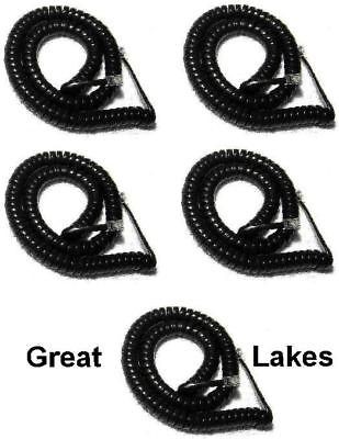 Handset Cord 12 Ft Black Lot of 5 Heavy Duty Curly New in Factory 