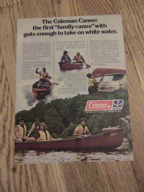 COLEMAN CANOE ADVERTISEMENT WHITE WATER FAMILY AD OAR