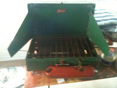 old coleman 2 burner camp stove 413e 1950s area tank holds adjustable 