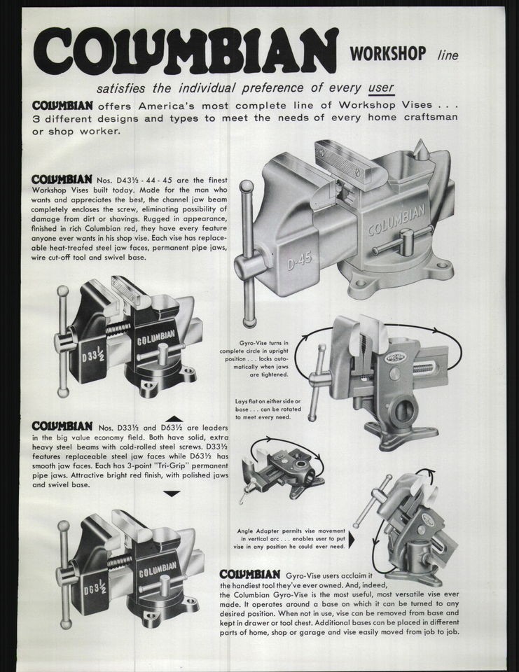 1959 ad Columbian Vises Kromiron Bench Anvils Gyro