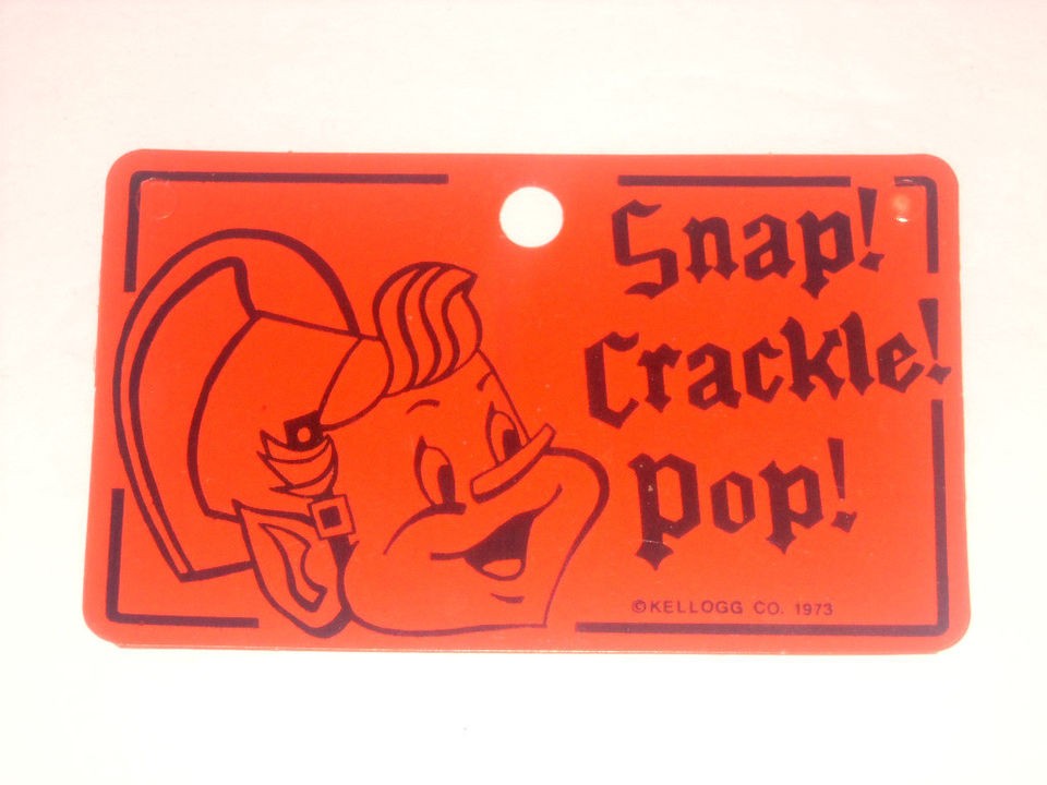 VINTAGE 1973 KELLOGGS RICE CRISPIES PLASTIC PREMIUM BICYCLE PLATE