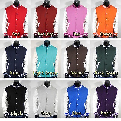   Varsity Letterman Cotton Plain Baseball Jacket VARIOUS COLORS SIZES