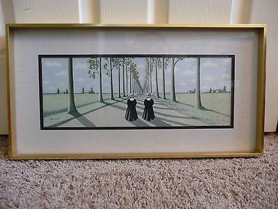 Wilkie print 2 nuns walking brass frame Turner wall accessory vintage 