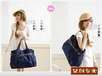 New Blue Womens Handbag Shoulder School College Fashion Bag Canvas 