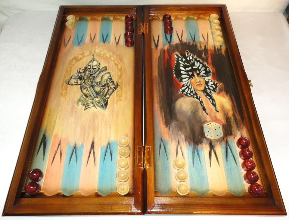   HUGE New carved wood wooden handmade unique rare BACKGAMMON work JOKER