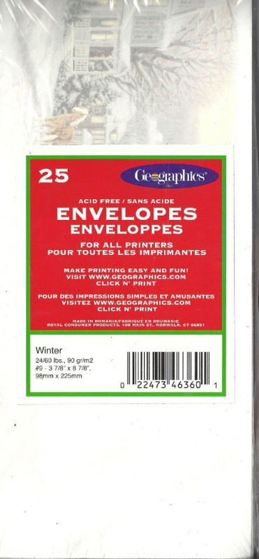 Envelopes 25 for all printers horse & sleigh 3 7/8x8 7/8 winter or 