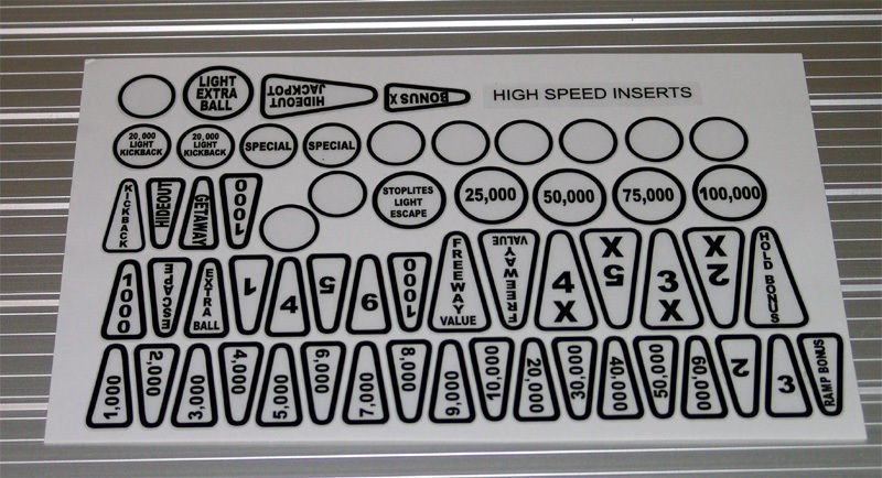 HIGH SPEED Pinball Machine Insert Decals LICENSED