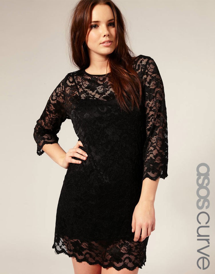  CURVE BLACK LACE SLASH NECK BANDEAU BODY CON DRESS SIZES 20 22 24 