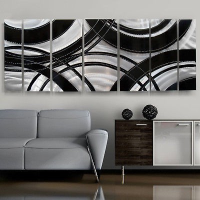 Modern Abstract Corporate Metal Art Wall Decor Silver/Blue/Black Ebb 