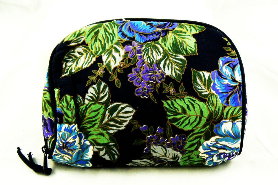 Ted Lapidus Paris Cosmetic Travel bag Purse Zipper Navy Blue Floral 