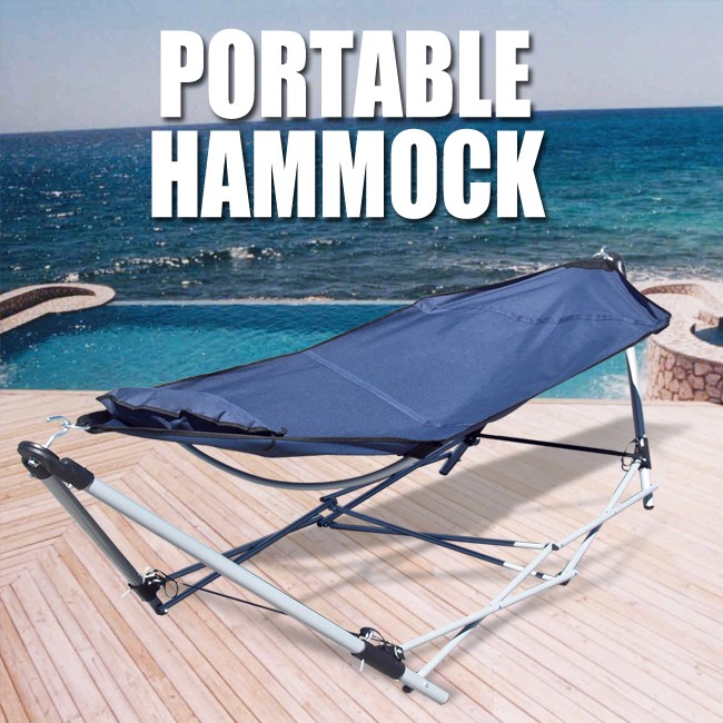   Folding Hammock With Pillow Carrying Bag Beach Lounge Camping Bed Cot