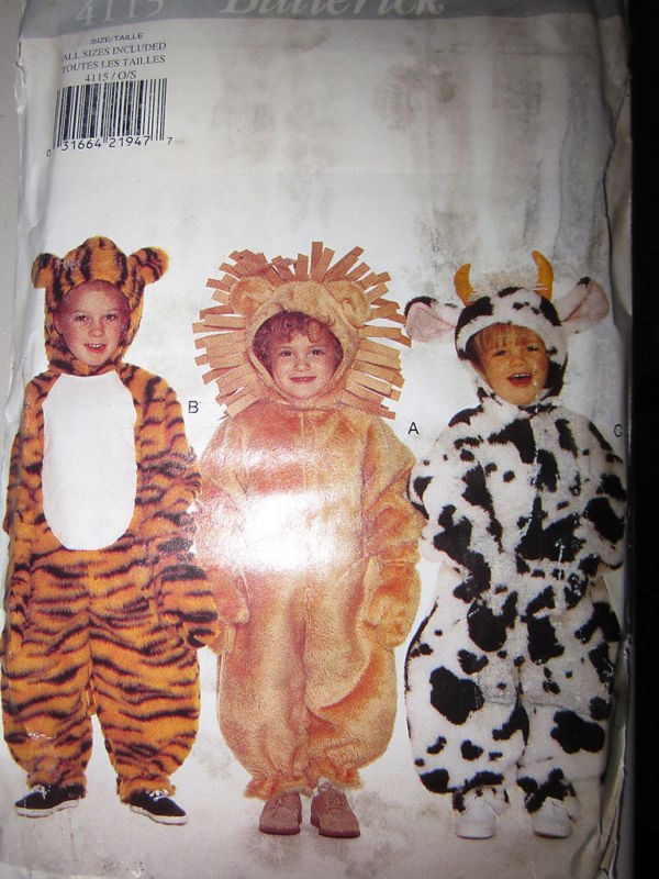  Butterick SEWING Pattern 4115 Tiger Lion Cow Halloween Costume NEW OOP