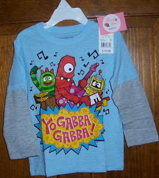 Yo Gabba Gabba Brobee Plex Muno Blue Mock Layer Paint Tee Shirt 