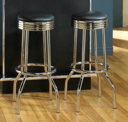   of 2 Coaster Cleveland Chrome Plated Soda Fountain Bar Stool in Black