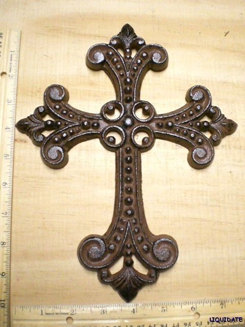 cast iron Wall CROSS 10x8 rustic garden style 14