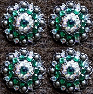 BERRY CRYSTALS BLING CONCHOS HORSE SADDLE HEADSTALL GREEN AB TACK 
