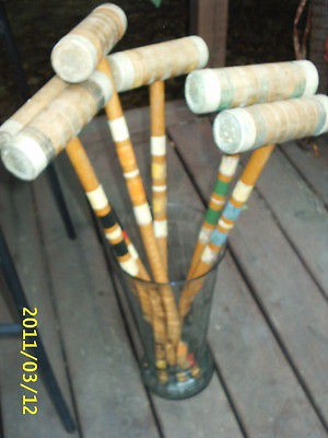 Vintage Antique Set/6 Wooden CROQUET Mallets Sporting Primitive Decor 