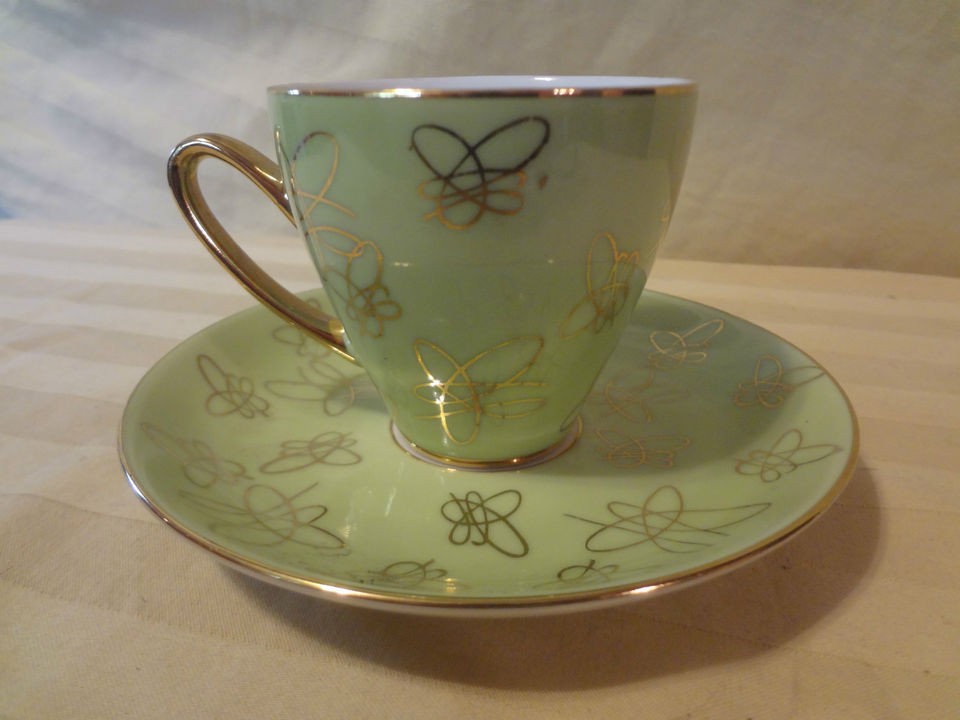   Mint Green & Gold China Tea Cup & Saucer Set Czech NICE