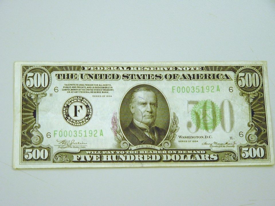 1934A $500 Five Hundred Dollar Bill FEDERAL RESERVE NOTE Atlanta