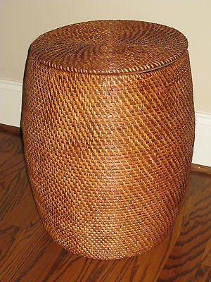 NWT BALLARD DESIGNS Rattan Garden Seat/Side Table w/Lid Brown