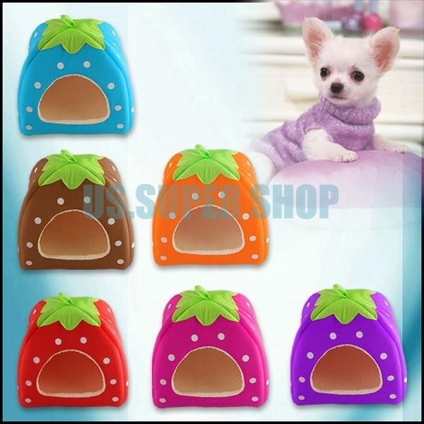 Cute Strawberry Sponge Pet Cat Dog House Kennel Doggy Warm Cushion 