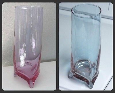   ALEXANDRITE Modern Cylinder Glass VASE, Tri Footed Color Changing Vase