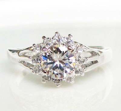   Flower 18K white gold GP swarovski crystal Engagement promise Ring