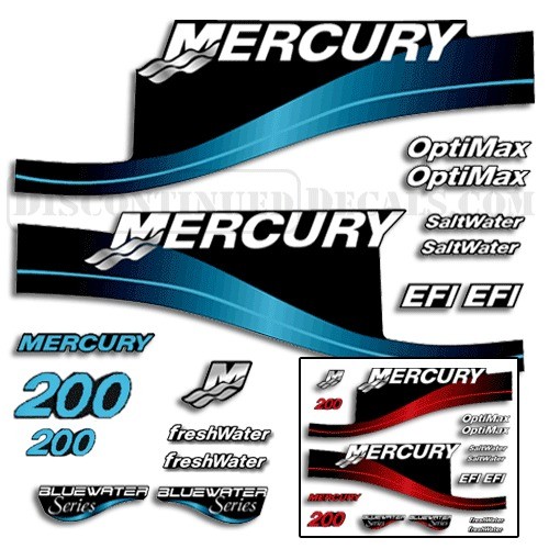 Mercury 200hp Outboard Decal Kit Blue or Red Available