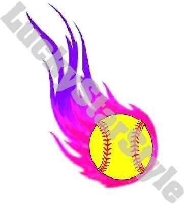 Nail Decals Set of 20   Pink Flaming Yellow Softball