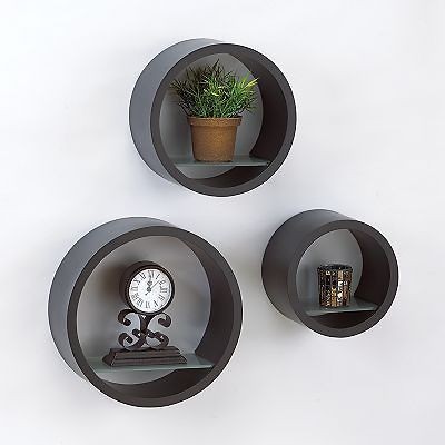 ABCs OF DECOR~MDF Circle Wall Cubes w/Glass Shelves~Set of 3~Black 