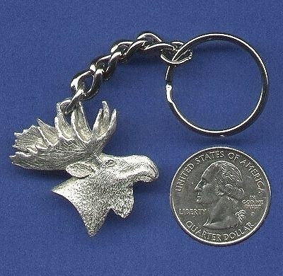 MOOSE HEAD KEYCHAIN   CHARM   PENDANT in HARRIS FINE PEWTER   FREE 